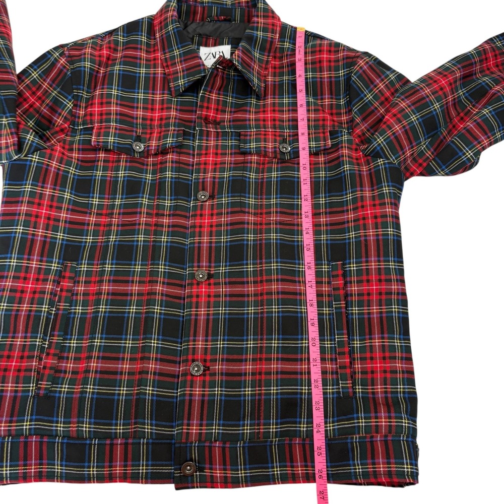Zara Man Plaid Jacket Mens Red Tartan Flannel Button Up Lined Shirt Jacket Large - Picture 5 of 9